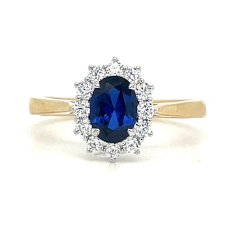 9ct Yellow Gold Lady Di Sapphire And Cz Cluster Ring