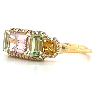 18ct Yellow Gold Earth Grown Pink Tourmaline, Green Tourmaline, Orange Tourmaline & Diamond Ring