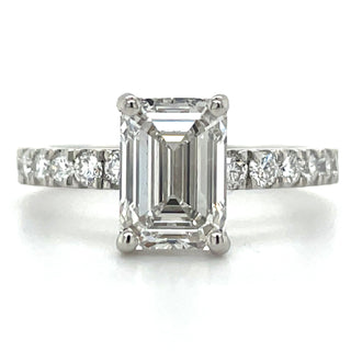 Maisie - Platinum Emerald Cut Laboratory Grown Diamond Ring With Stone Set Shoulders