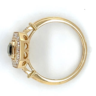 18ct Yellow Gold Emerald Cut Green Tourmaline & Diamond Vintage style Ring