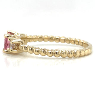 9ct Yellow Gold Earth Grown Horizontal Pink Tourmaline & Diamond Ring