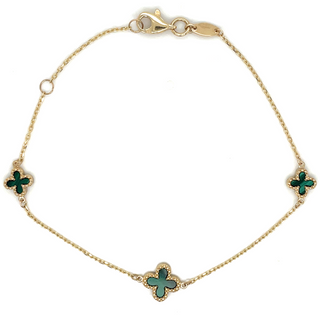 9ct Yellow Gold Malachite Clover Bracelet