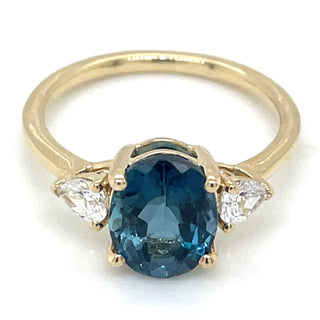 9ct Yellow Gold Laboratory Grown 2.80ct London Blue Topaz And 0.28ct Diamond Ring