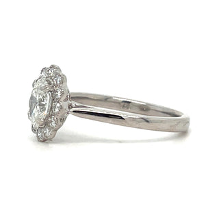 Connie - 18ct White Gold Laboratory Grown 0.80ct Oval With Milgrain Edge Halo Diamond Ring