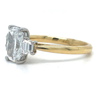 Evangeline - 18ct Yellow Gold Laboratory Grown 2.25ct Elongated Cushion Cut Diamond Ring With Emerald Cut Side Stones