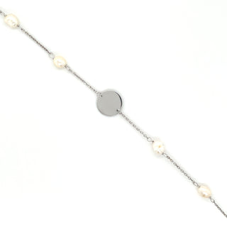 9ct White Gold Baroque Pearl & Disc Bracelet