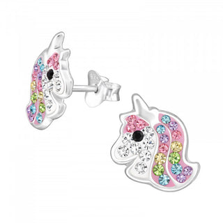 Childrens Sterling Silver Unicorn Earrings With Multi Coloured Cz Detail