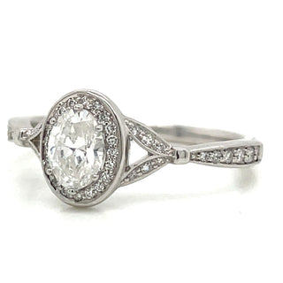 Kerry - Platinum Oval Split Shank Halo Diamond Engagement Ring