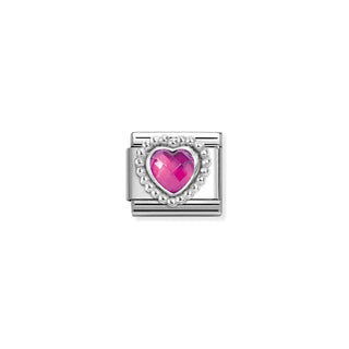 Composable CL FACETED STONES, steel with 925 sterling silver HEART with DOTS RICH SETTING Fuchsia