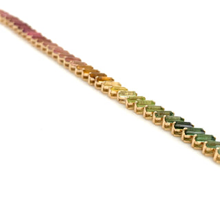 14ct Yellow Gold Earth Grown 7.33ct Rainbow Baguette Tourmaline Tennis Bracelet