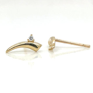 9ct Yellow Gold Curved Bar And Cz Earrings