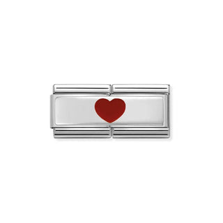 Composable DOUBLE Classic SYMBOLS steel Cub zircon and 925 sterling silver Red Heart In the Middle