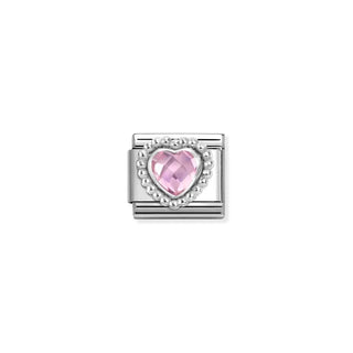Composable CL FACETED STONES, steel with 925 sterling silver HEART with DOTS RICH SETTING Pink