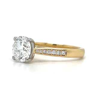Leah - 18ct Yellow Gold 1.89ct Laboratory Grown Four Claw Round Solitaire Diamond Engagement Ring With Castle Set Shoulders