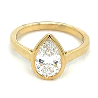 Mereolith - 18ct Yellow Gold Laboratory Grown Rubover 1.52ct Pear Cut Solitaire Diamond Ring