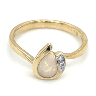 9ct Yellow Gold Earth Grown 0.01ct Diamond And Opal Pear Ring