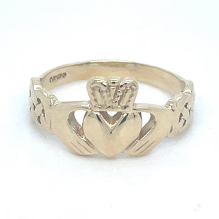 Vintage 9ct Yellow Gold Large Claddagh Ring With Celtic Design