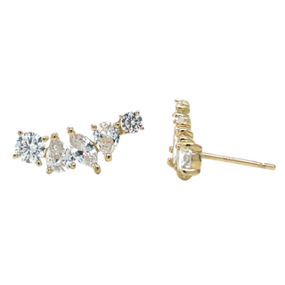 9ct Yellow Gold Cz Climber Stud Earrings