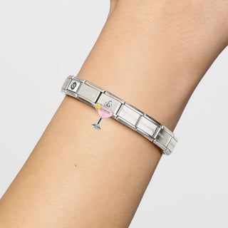 Composable Classic CHARMS steel, 925 sterling silver, enamel and cz Pink and Yellow Cocktail Glass