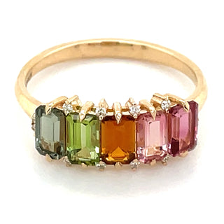 14ct Yellow Gold Earth Grown Rainbow Tourmaline & Diamond Ring