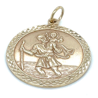Vintage 9ct Yellow Gold St Christopher Disc Pendant