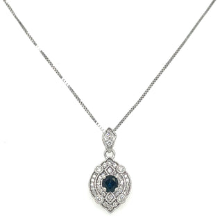 9ct White Gold Earth Grown 0.20ct Sapphire And 0.163ct Diamond Necklace