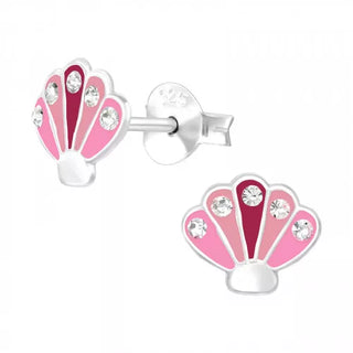 Children's Silver Shell Ear Studs with Crystal