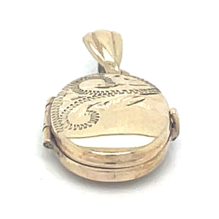 Vintage 9ct Yellow Gold Petite Half Engraved Oval Locket Pendant
