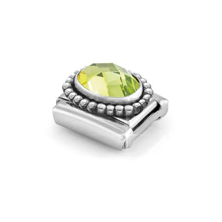 Composable FACETED STONES, steel with 925 sterling silver OVAL BEADED RICH SETTING GREEN