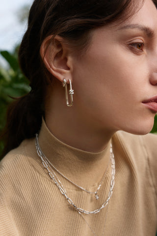 Ania Haie Silver Pearl Geometric Hoop Earrings