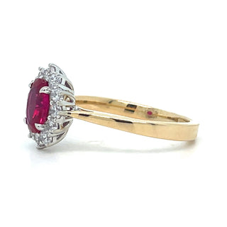 9ct Yellow Gold Lady Di Ruby And Cz Cluster Ring