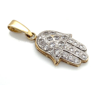 Vintage 9ct Yellow Gold Cz Hand Of Fatima Pendant