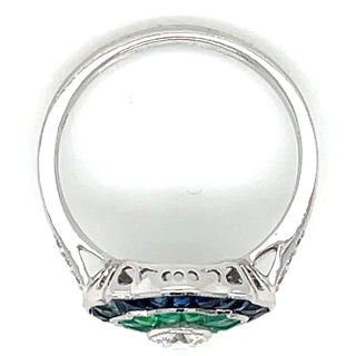 18ct White Gold Earth Grown Diamond, Sapphire And Emerald Ring