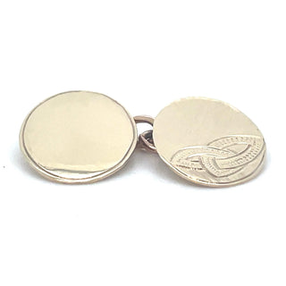 Vintage 9ct Yellow Gold Half Engraved Oval Cufflinks