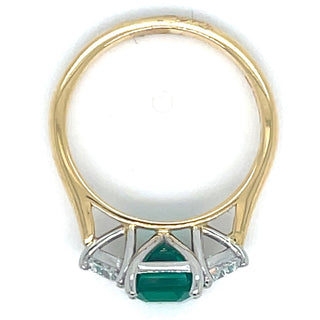 18ct Yellow Gold Laboratory Grown 1.87ct Emerald Ring With 0.48ct Side Trillion Diamonds