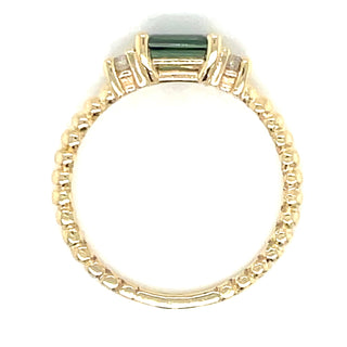 9ct Yellow Gold Horizontal Green Tourmaline & Diamond Ring
