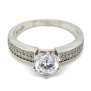 Sterling Silver Cz six Claw Solitaire Ring