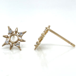 9ct Yellow Gold Stone Set Sun Dial Cz Stud Earrings