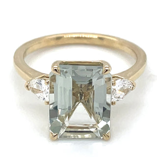 9ct Yellow Gold Earth Grown Green Amethyst and Diamond Ring