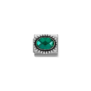 Composable FACETED STONES, steel with 925 sterling silver OVAL BEADED RICH SETTING EMERALD GREEN