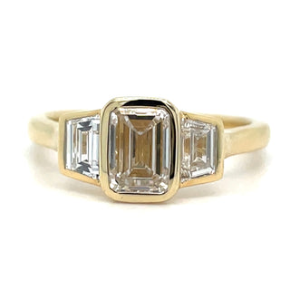 Paloma - 18ct Yellow Gold Laboratory Grown 1.74ct Bezel Set Emerald Cut Diamond With Tapered Baguette Side Stones