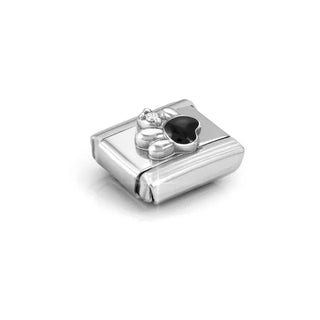 Composable CL SIMBOLS stainless steel, enamel, Cub. Zirc and 925 sterling silver Paw black white