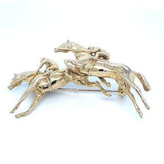 Vintage 9ct Yellow Gold Two Jockey’s Jumping Brooch