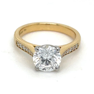 Leah - 18ct Yellow Gold 1.89ct Laboratory Grown Four Claw Round Solitaire Diamond Engagement Ring With Castle Set Shoulders