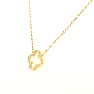 Golden Open Clover Cz Pendant Necklace