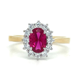 9ct Yellow Gold Lady Di Ruby And Cz Cluster Ring