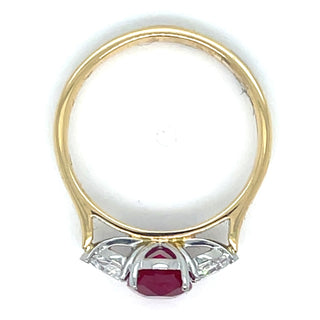 18ct Yellow Gold Laboratory Grown 1.78ct Ruby And 0.31ct Diamond Three Stone Ring