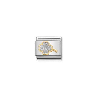 CHARM, COMPOSABLE LINK, GLITTER 4-LEAF CLOVER