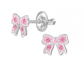 Childrens Sterling Silver Pink Bow Earrings