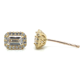 9ct Yellow Gold Cz Cluster Emerald Cut Stud Earrings